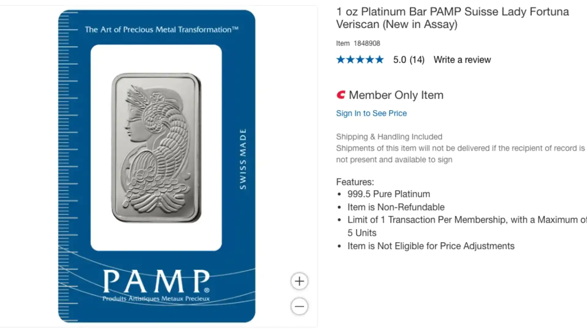 Costco adds platinum bars to its precious metals line